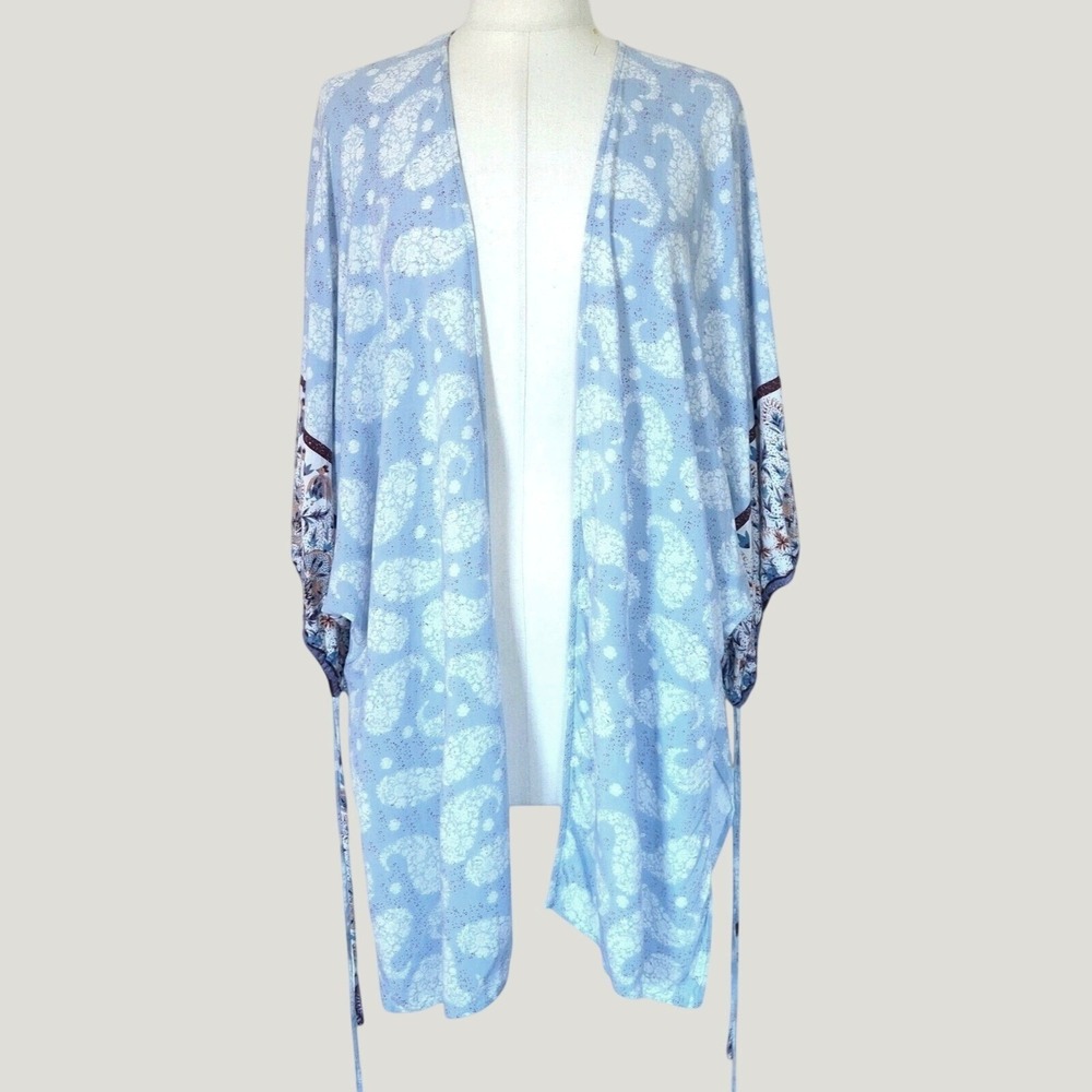 Entro Kimono Cardigan Womens One Size Blue Paisley Open Front Excellent Boho